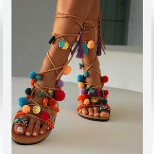 BOHO CHIC GLADIATOR SANDALS . Size 39 . Made in Greece. Real leather .
